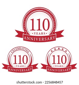 110 years anniversary logo collections. Set of 110th Anniversary logotype template. Vector and illustration.