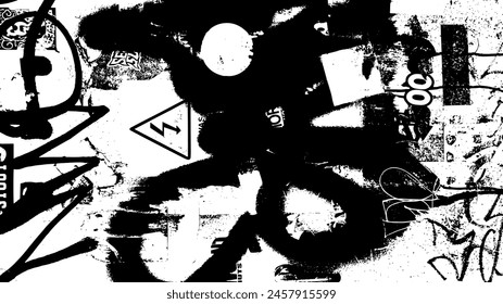 1-100. Black and white grunge graffiti texture background.