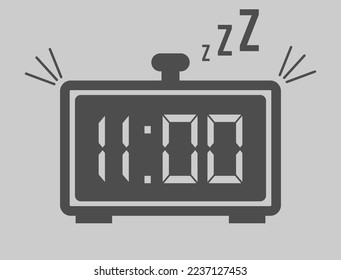 11:00 hours digital alarm clock. Vector with alarm clock marking time. Design for telling time with sleep icon