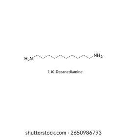 Estrutura esquelética de 1,10-decanodiamina Ilustração esquemática do composto de diamina. Diagrama simples, fórmula química.