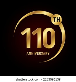 110. Jubiläum. Jubiläum Logo Design Konzept mit goldenem Ring für Jubiläumsfeier, Einladungskarte, Grußkarte, Banner, Poster, Flyer, Buchumschlag. Logo-Vektor-Vorlage