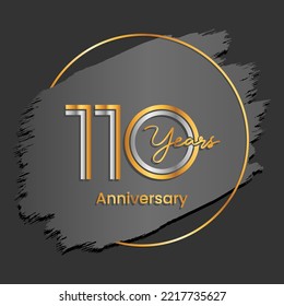 110th Anniversary. Anniversary logo design with gold and silver text isolated on abstract background for celebration event, invitation card, greeting card, flyer, banner, poster, vector illustration