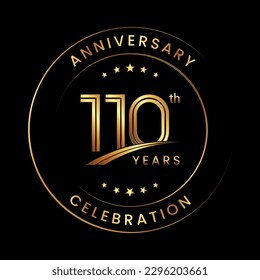 110th Anniversary. Anniversary logo design with gold color ring and text for anniversary celebration events. Logo Vector Template