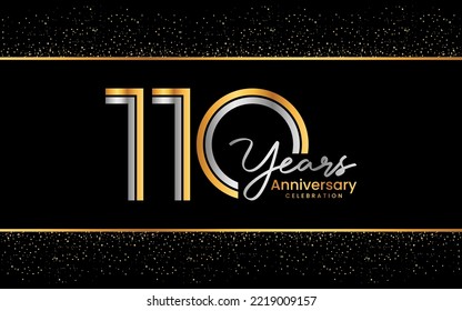 110th Anniversary template design. Anniversary Celebration logo design in golden color for celebration event, invitation, greeting card, flyer, banner, poster, double line logo, vector illustration