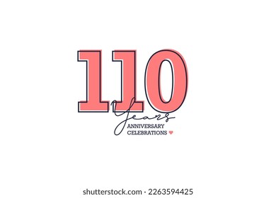 110years anniversary. Anniversary template design concept with peach color and black line, design for event, invitation card, greeting card, banner, poster, flyer, book cover and print. Vector Eps10