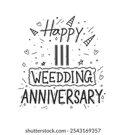 111 years anniversary celebration hand drawing typography design. Happy 111th wedding anniversary hand lettering