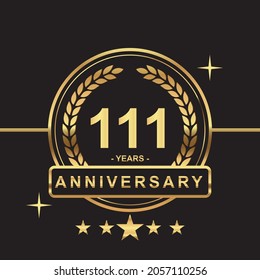 111 years anniversary golden color with circle ring and stars isolated on black background for anniversary celebration event luxury gold premium vector