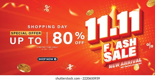 11.11 3D Flash sale banner template design for web or social media.