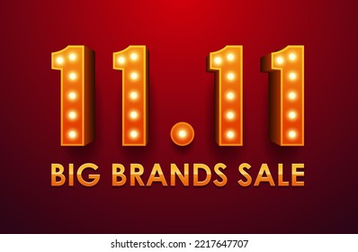 11.11 Big Brands Sale. Text Light Bulb Frame Retro Billboard for Marketing Banner. Vector Illustration