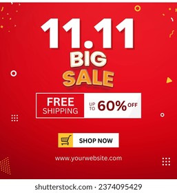 11.11 Big Sale Design With Red Color Background For Social Media Post 