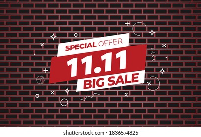 11.11 big sale, singles day sale flyer, web banner, template. Crazy sales online.11.11 Shopping day sale poster or flyer design