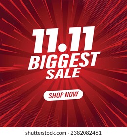 11.11 Biggest Sale Vector Banner Design. Biggest Offer Sale Banner Design for Social Media and Website Post Template in Red Theme. Editable EPS File. Happy Holidays and Christmas Eve.
