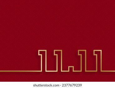 11.11 Chinese shopping day sale poster with gold paper cut art and craft style on color background with asian elements for the global shopping world singes’ day