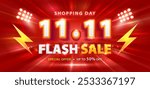 11.11 discount flash sale background. Vector illustration for shopping day, online shopping, special Offer coupon, voucher, banner template, websites, social media advertising.