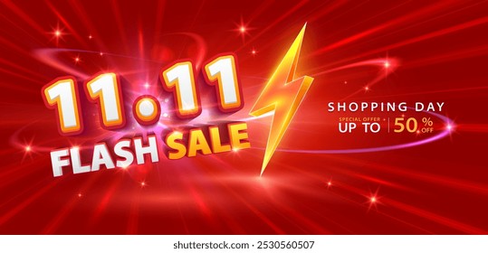 11.11 fundo de venda flash desconto. Ilustração vetorial para o dia de compras, compras on-line, cupom de oferta especial, voucher, modelo de banner, sites, publicidade de mídia social.