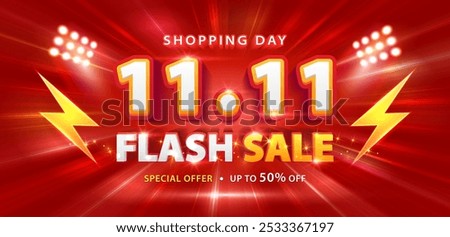 11.11 discount flash sale background. Vector illustration for shopping day, online shopping, special Offer coupon, voucher, banner template, websites, social media advertising.