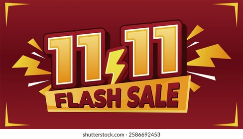 11.11 Flash Sale banner with bold typography, lightning effects, and a vibrant red-yellow color scheme, perfect for e-commerce promotions and special discount events