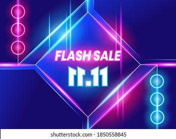 11.11 flash sale. glowing neon sales offer background. vector illustration. business banner