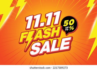 11.11 Flash Sale Shopping banner with Thunder sales banner template design for social media and website.Limited Only time and Flash Sale campaign