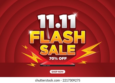 11.11 Flash Sale Shopping banner with Thunder sales banner template design for social media and website.Limited Only time and Flash Sale campaign