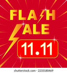 11.11 Flash Sale social media marketing background template. Flash Sale shopping poster or banner with flash icon and 11.11 text on red background. Special offer Flash Sale campaign or promotion.