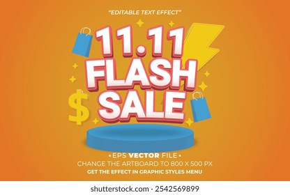 11.11 efeito de texto de venda flash vetor colorido 3d para vendas de mídia social ou publicidade