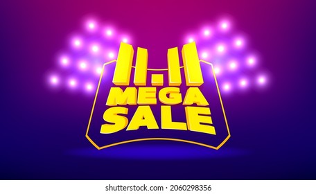 11.11 Mega sale banner template. World shopping day sale 11.11 discount vector banner.