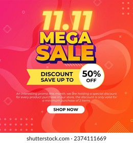 11.11 Mega Sale Design With Orange Background For Social Media Post 