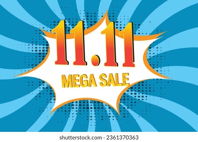 11.11 mega venta expresión del tipo de letra arte pop burbuja de la expresión del cómic. Ilustración del vector