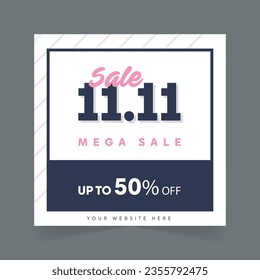 11.11 Mega Sale Poster Design up To 50 in White and Black Background Design Template