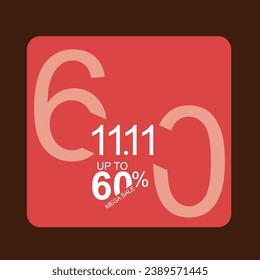 11.11 Mega Sale Poster Design up To 60% in Dark Red Background Template Design.
