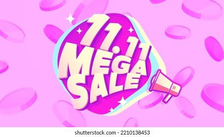 11.11 Mega sale shopping day with megaphone banner template design for social media and website.