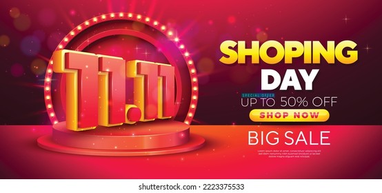 11.11 mega sale, single daysale flyer, web banner, template. Crazy sale online.11.11 Shopping day sale poster or flyer design 