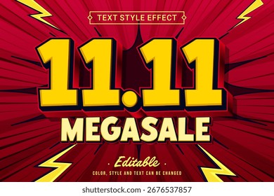 11.11 Mega Efecto de texto de venta con diseño de estilo cómico