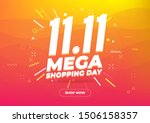 11.11 Mega shopping day sale poster or flyer design. Global shopping world day Sale on colorful background. 11.11 Crazy sales online.