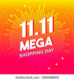 11.11 Mega Shopping Day Sale vector illustration. Orange abstract background