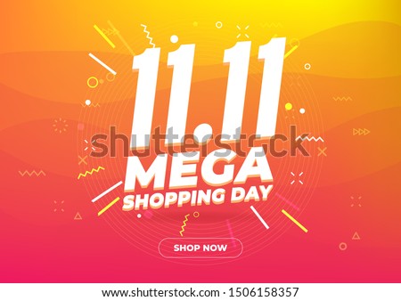 11.11 Mega shopping day sale poster or flyer design. Global shopping world day Sale on colorful background. 11.11 Crazy sales online.