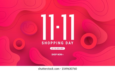 11.11 modern fluid liquid wave shape banner with gradient shape and shadow decor for special offer, sale and discount. Limited time offer