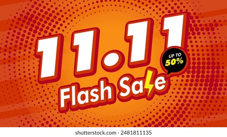 11.11 November flash sale template for shopping advertisement campaign. Orange poster with thunder elements. Ads for web, social media, online shopping