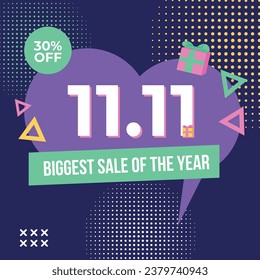 11.11 sale background. single's day sale. 11.11 Shopping festival promotion. Vector illustration Template for Poster, Banner, Flyer, Card, Post, Cover. Singles Day discount concept.