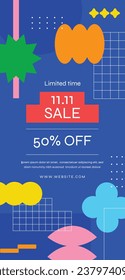 11.11 sale background. single's day sale. 11.11 Shopping festival promotion. Vector illustration Template for Poster, Banner, Flyer, Card, Post, Cover. Singles Day discount concept.