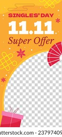 11.11 sale background. single's day sale. 11.11 Shopping festival promotion. Vector illustration Template for Poster, Banner, Flyer, Card, Post, Cover. Singles Day discount concept.