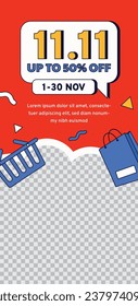 11.11 sale background. single's day sale. 11.11 Shopping festival promotion. Vector illustration Template for Poster, Banner, Flyer, Card, Post, Cover. Singles Day discount concept.