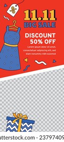 11.11 sale background. single's day sale. 11.11 Shopping festival promotion. Vector illustration Template for Poster, Banner, Flyer, Card, Post, Cover. Singles Day discount concept.