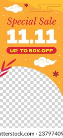 11.11 sale background. single's day sale. 11.11 Shopping festival promotion. Vector illustration Template for Poster, Banner, Flyer, Card, Post, Cover. Singles Day discount concept.