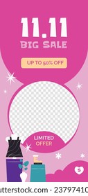 11.11 sale background. single's day sale. 11.11 Shopping festival promotion. Vector illustration Template for Poster, Banner, Flyer, Card, Post, Cover. Singles Day discount concept.