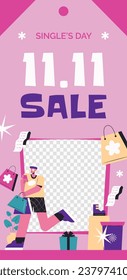 11.11 sale background. single's day sale. 11.11 Shopping festival promotion. Vector illustration Template for Poster, Banner, Flyer, Card, Post, Cover. Singles Day discount concept.