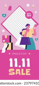 11.11 sale background. single's day sale. 11.11 Shopping festival promotion. Vector illustration Template for Poster, Banner, Flyer, Card, Post, Cover. Singles Day discount concept.