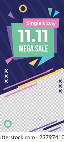 11.11 sale background. single's day sale. 11.11 Shopping festival promotion. Vector illustration Template for Poster, Banner, Flyer, Card, Post, Cover. Singles Day discount concept.