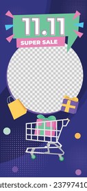 11.11 sale background. single's day sale. 11.11 Shopping festival promotion. Vector illustration Template for Poster, Banner, Flyer, Card, Post, Cover. Singles Day discount concept.